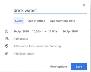 Setting a Task on Google calendar