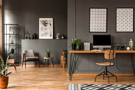 Grey office and lounge 